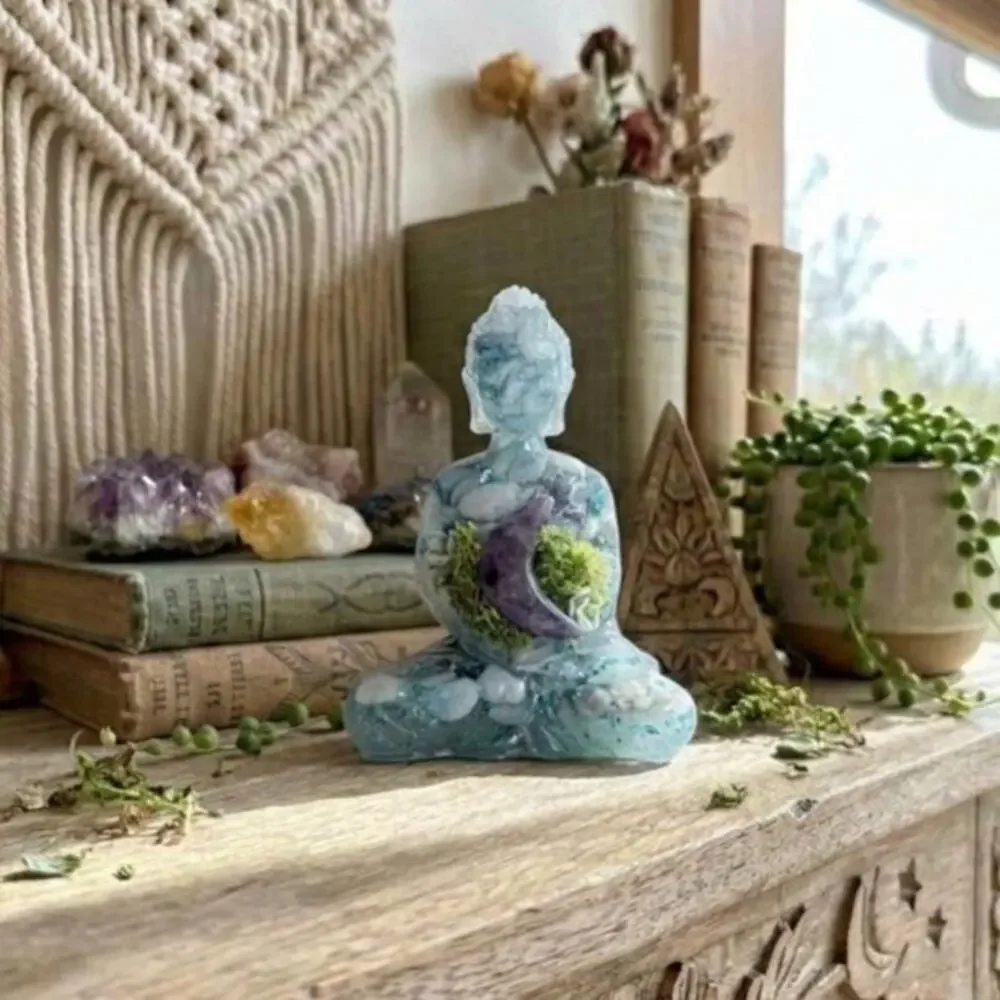 Trolleite Buddha Statue, Resin Crystal Figurine, Altar Decor, Spiritual Gift